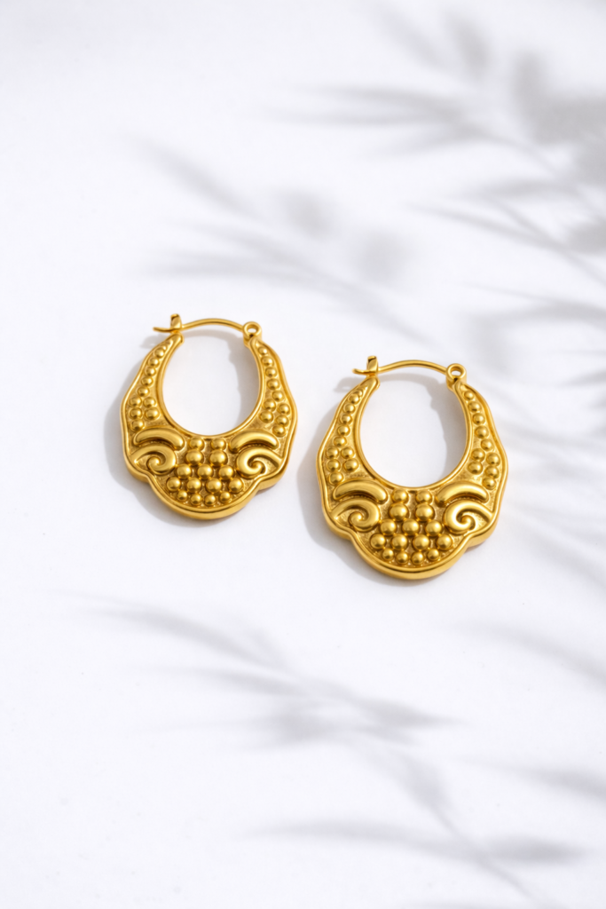 Golden heritage hoop earrings by Auryn Jewells