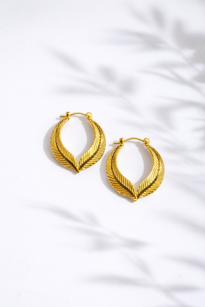 Golden laurel hoop earrings by Auryn Jewells