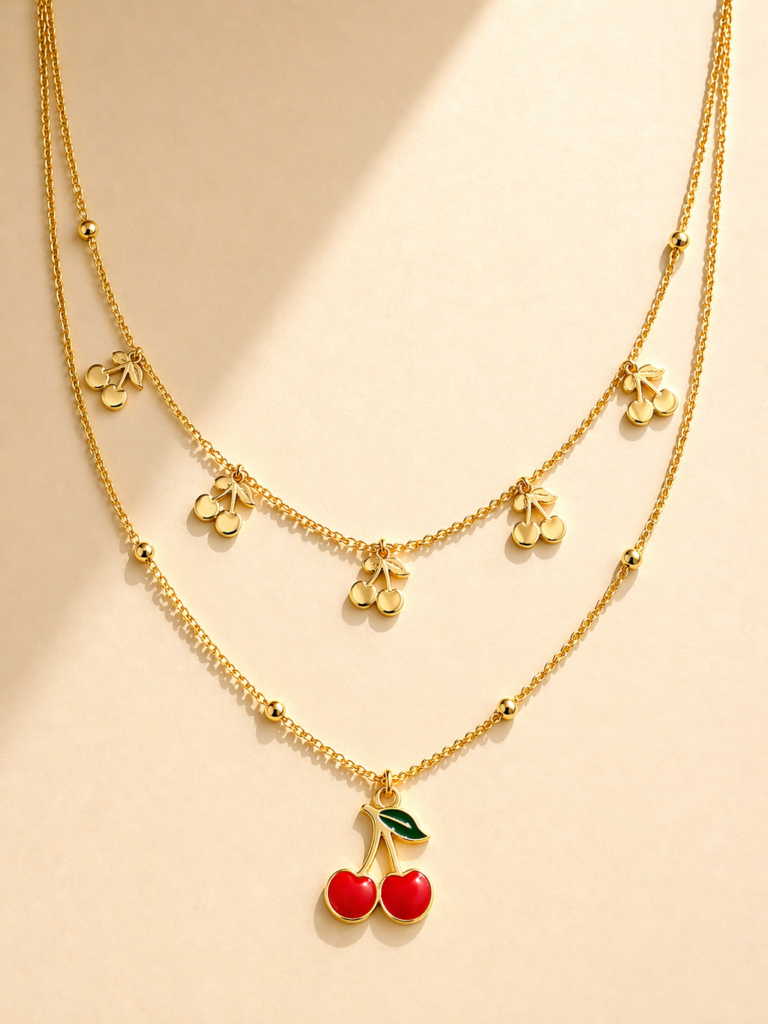cherry charm layered necklace by Auryn Jewells