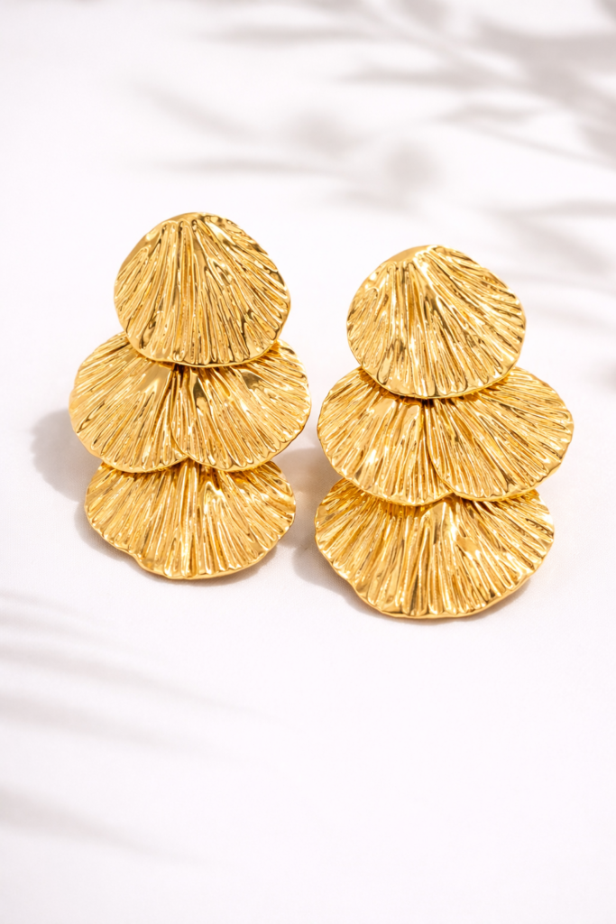 Golden cascade statement earrings by Auryn Jewells