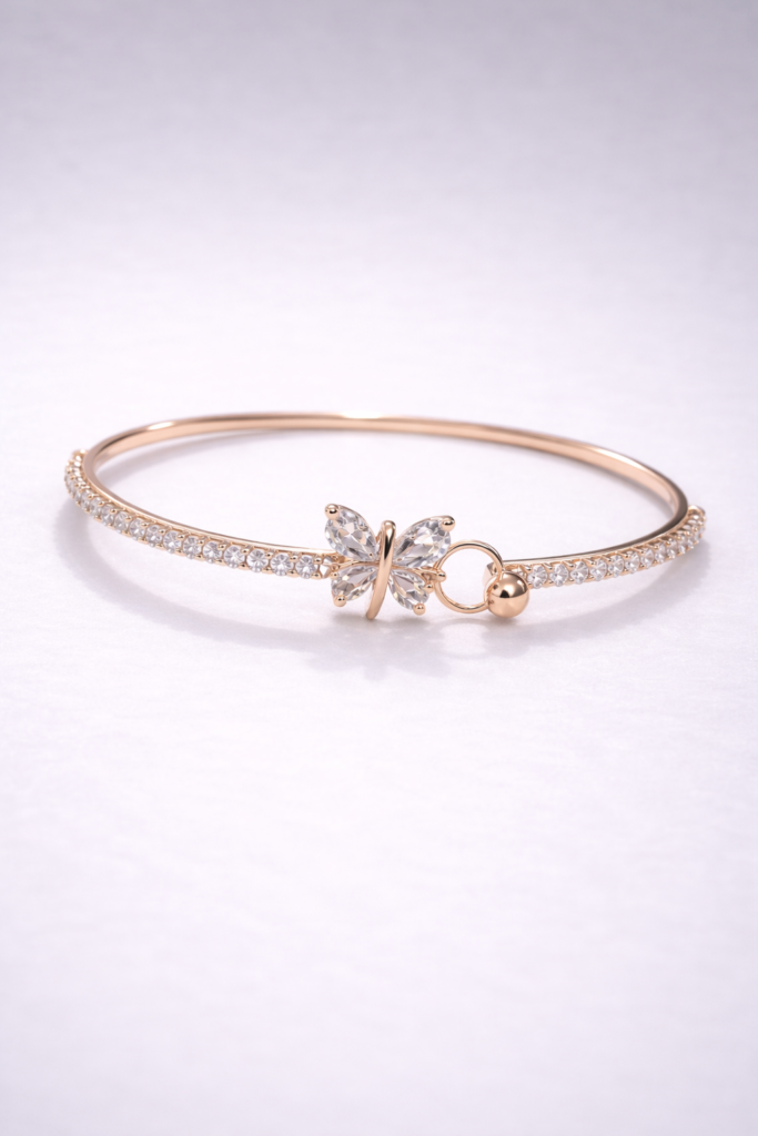 golden flutter crystal bracelet - Rose gold toned jewellery with sparkling clear crystals for special occasion.