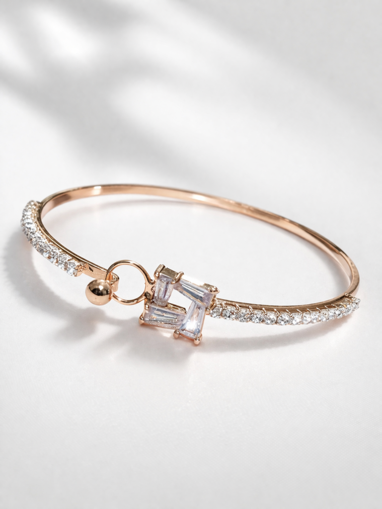 luxe prism crystal bangle - Rose gold toned jewellery with sparkling clear crystals for special occasion.
