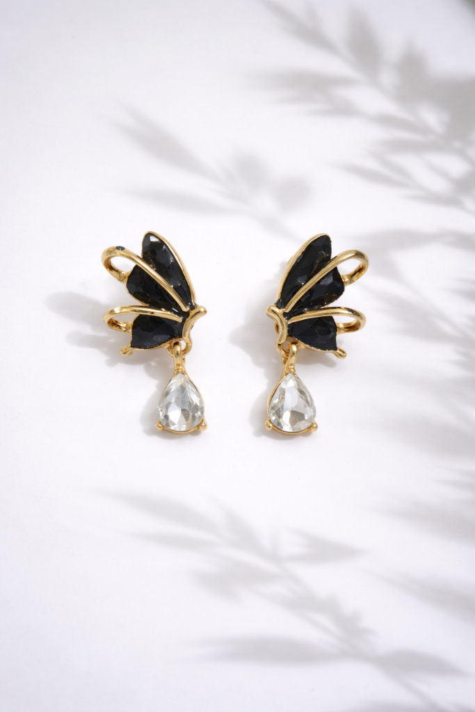 noir flutter drop earrings by Auryn Jewells