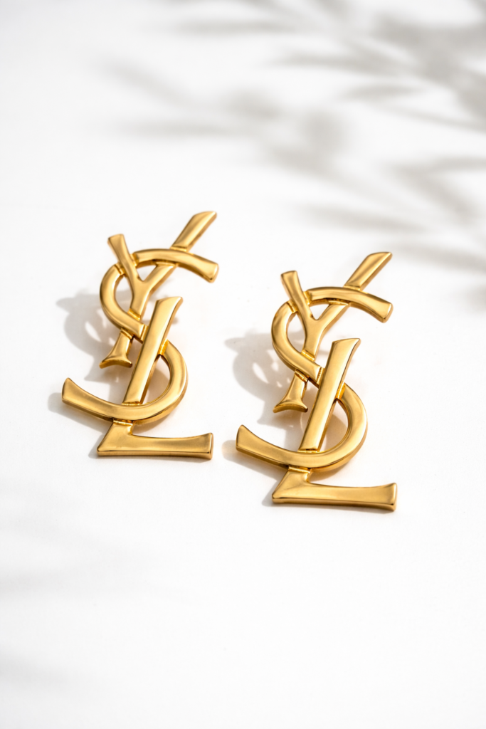 Paris monogram gold earrings by Auryn Jewells