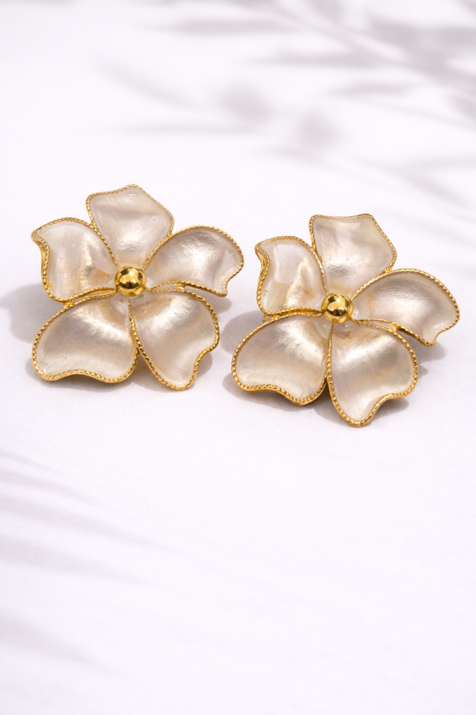 pearl glow petal earrings by Auryn Jewells